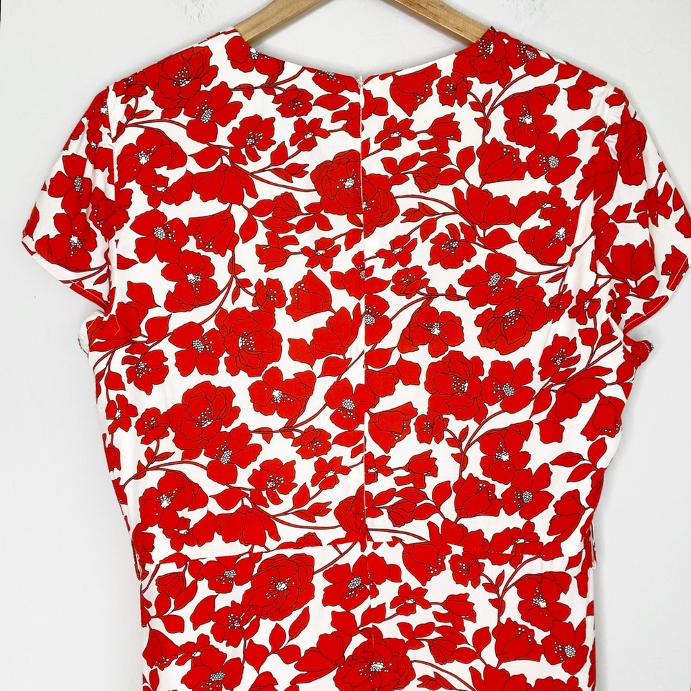 Bardot Fiesta Red Floral Faux Wrap Midi Dress Size 10 - Picture 4 of 15